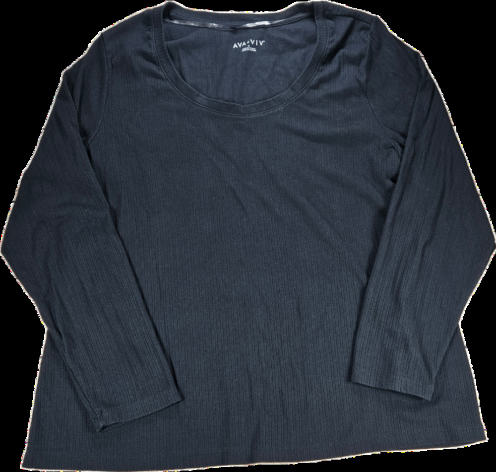 AVA & VIV Women's Black 1X Ribbed Knit Long Sleeve Cotton Blend Top